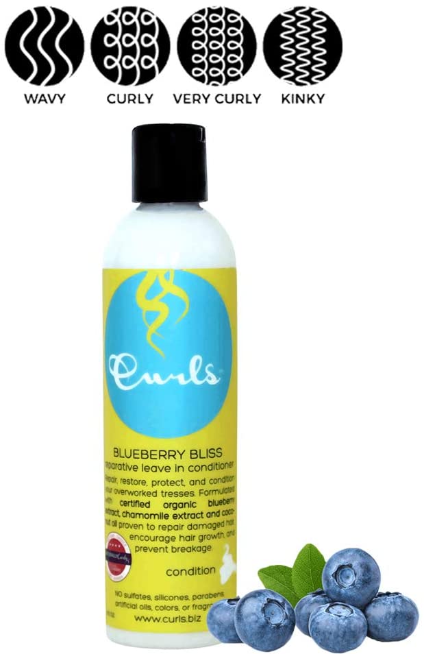 Curls Blueberry Bliss بلسم بدون شطف للترميم، 236 مل