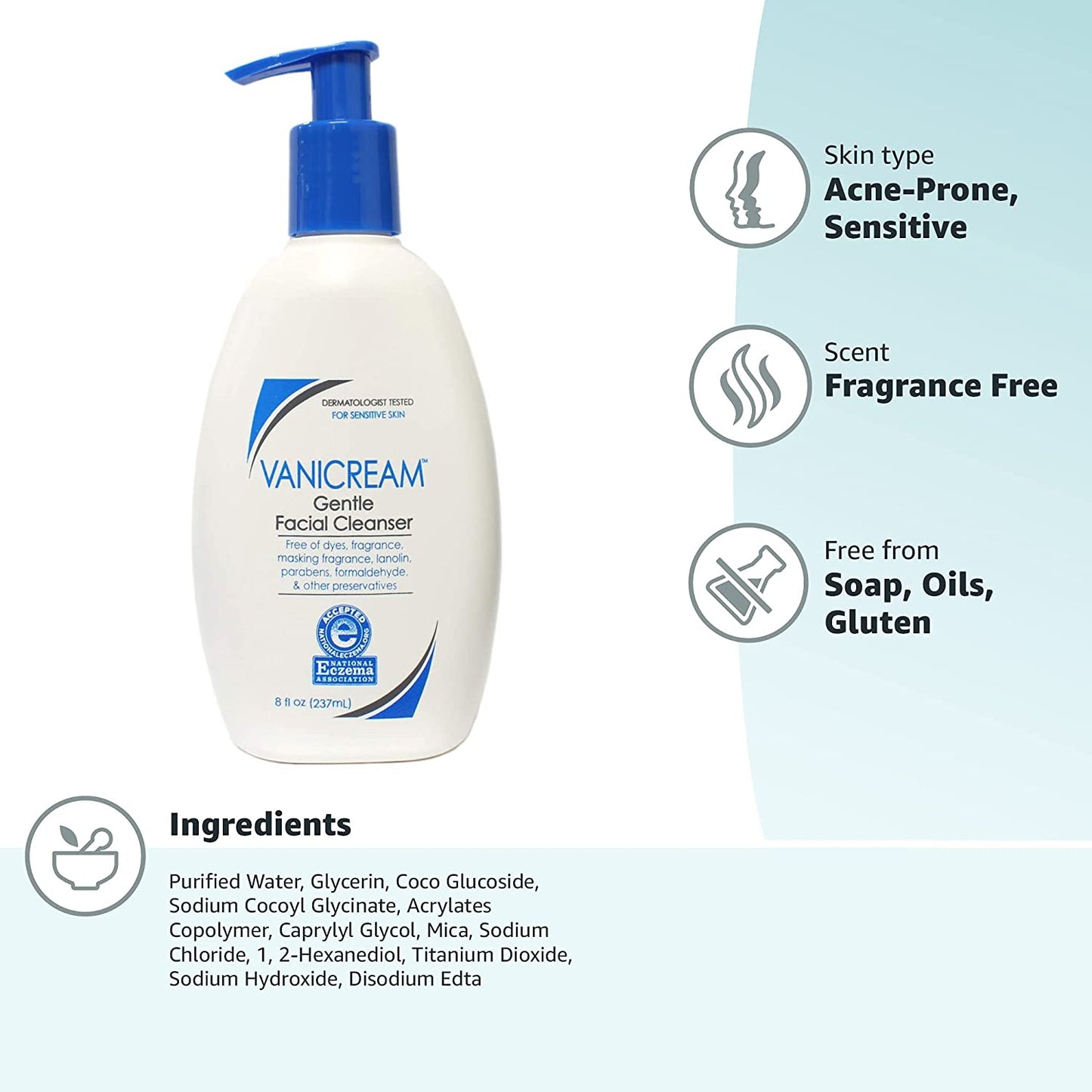 منظف الوجه اللطيف Vanicream مع موزع مضخة
