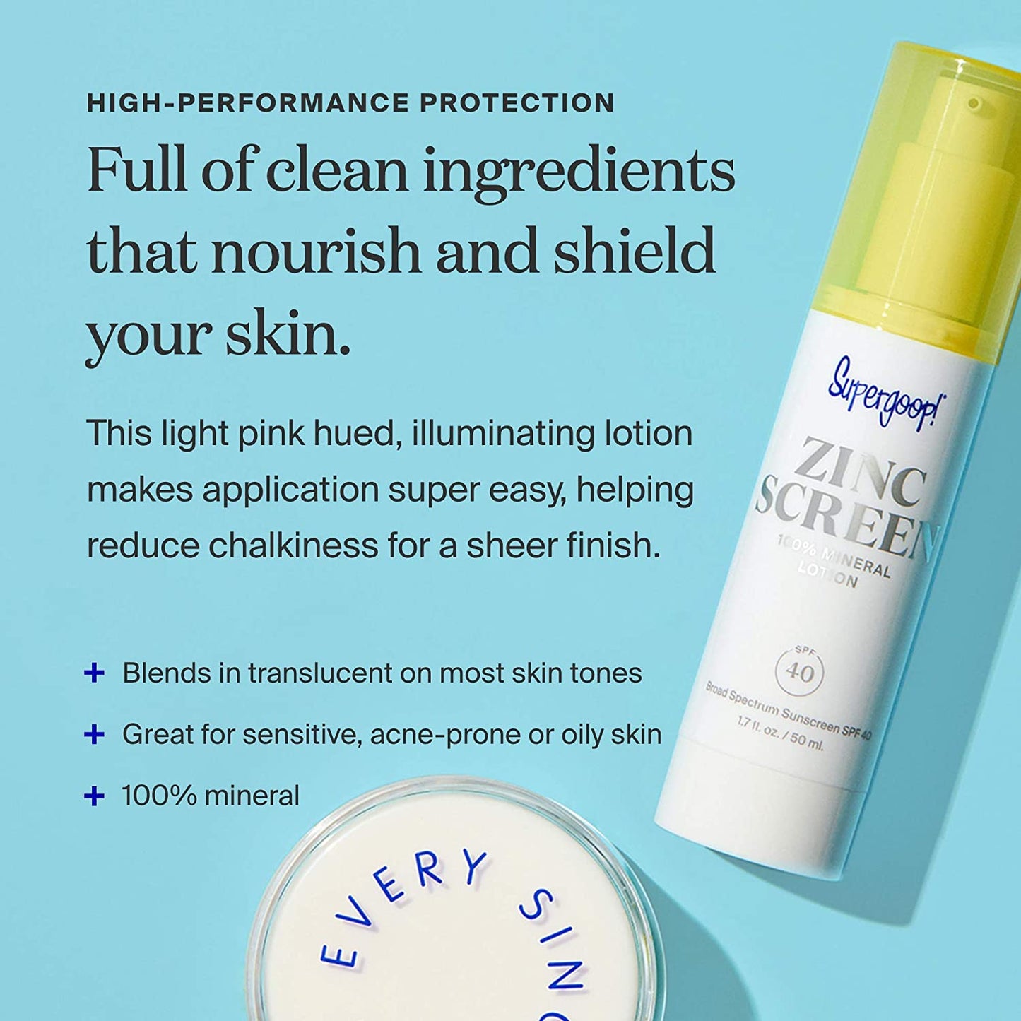 لوسين زينكسكرين 100% معدني لوشن واقي من الشمس SPF 40، 50 مل