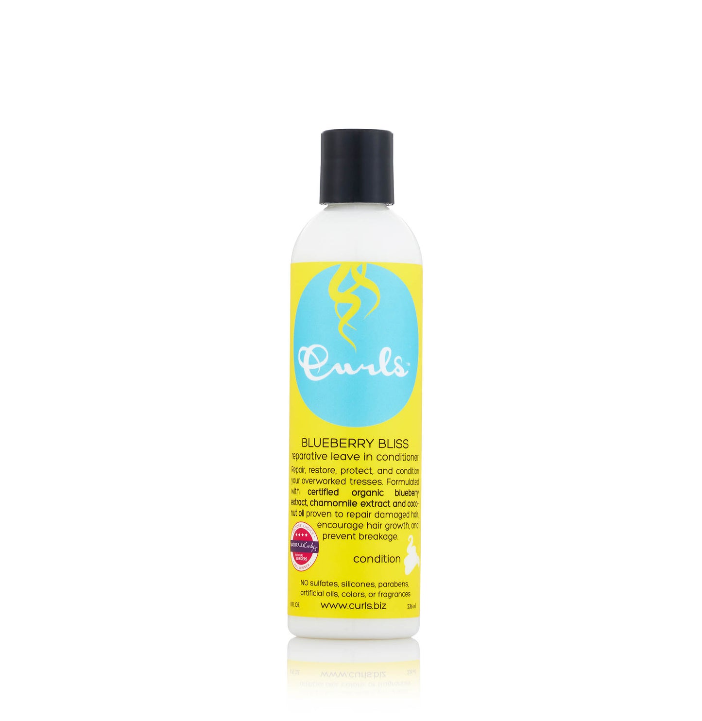 Curls Blueberry Bliss بلسم بدون شطف للترميم، 236 مل