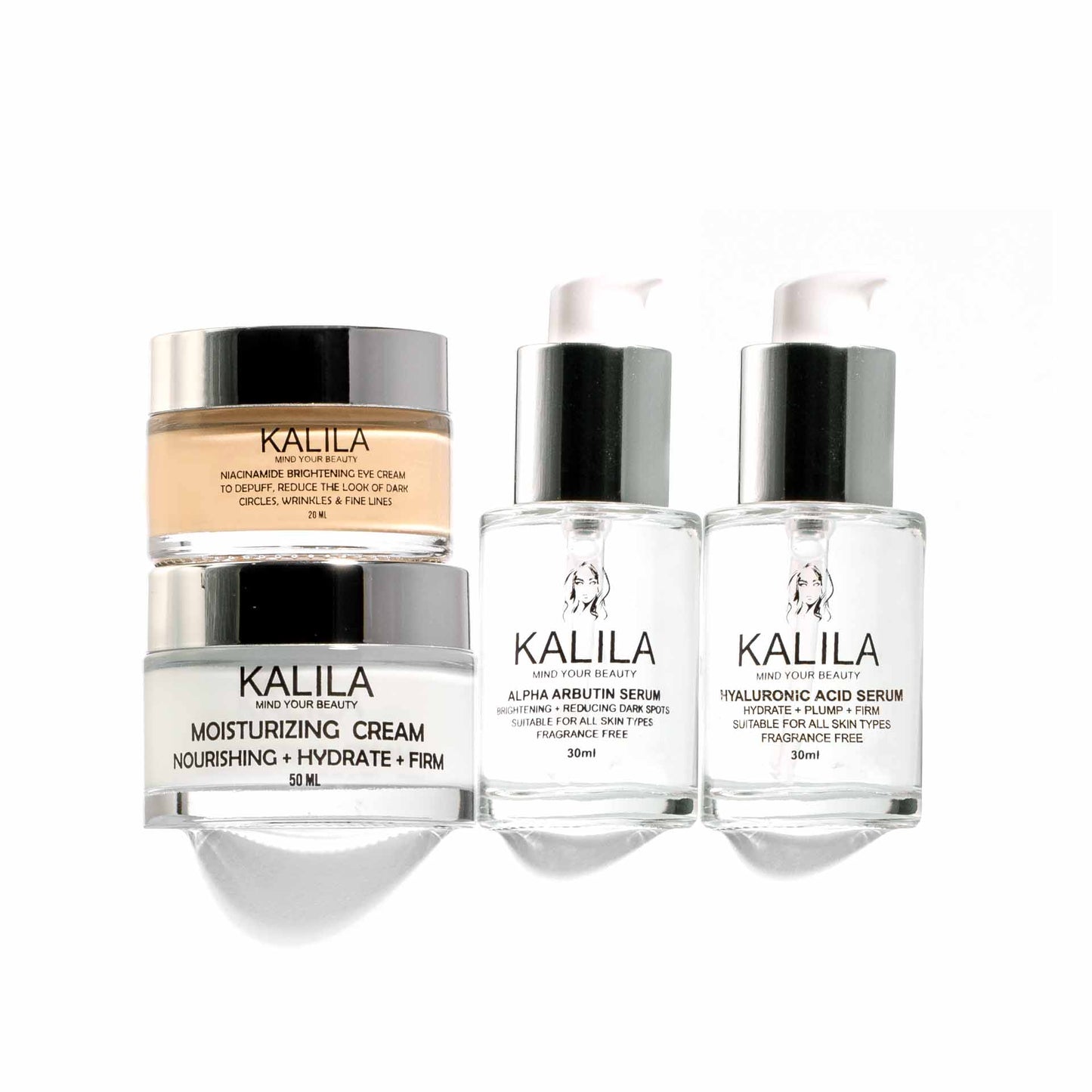 KALILA Alpha Arbutin Serum + Hyaluronic Acid Serum + Moisturizing Cream + Eye Cream