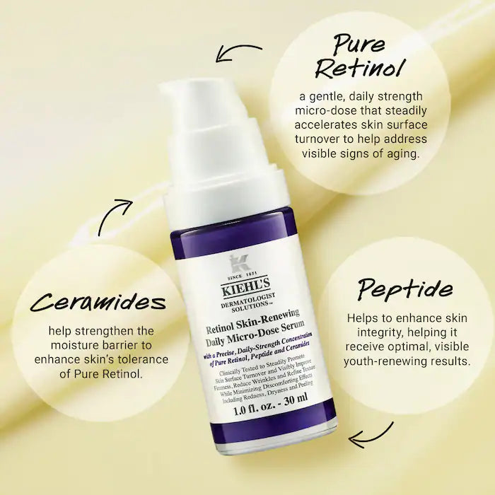 Kiehl's Since 1851 Micro-Dose Anti-Aging Retinol Serum Skin Renewing with Ceramides and Peptide، 30 مل