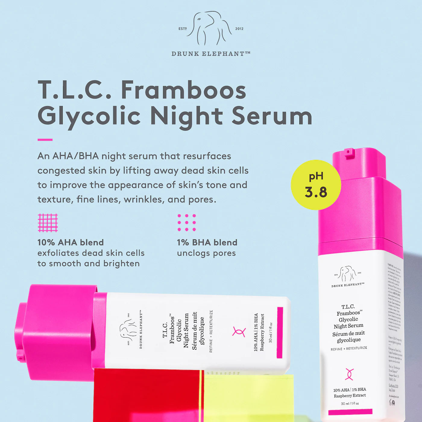 Drunk Elephant T.L.C Framboos Glycolic Night Serum, 30 ml