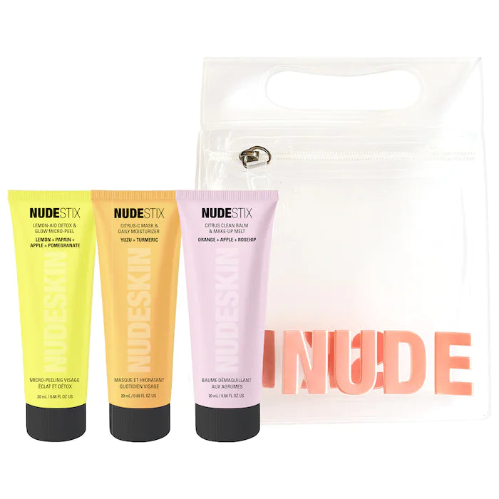 Nudestix Nudeskin 3-Step: Citrus Renew Set للمكياج، 3 قطع