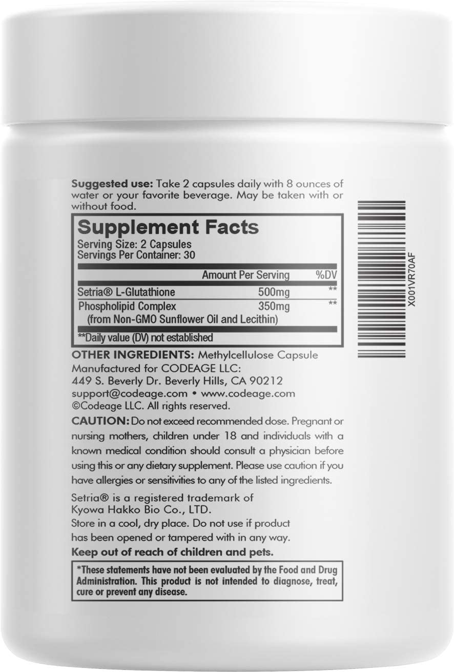 Codeage Liposomal Glutathione Antioxidant Support 500MG, 60 Capsules