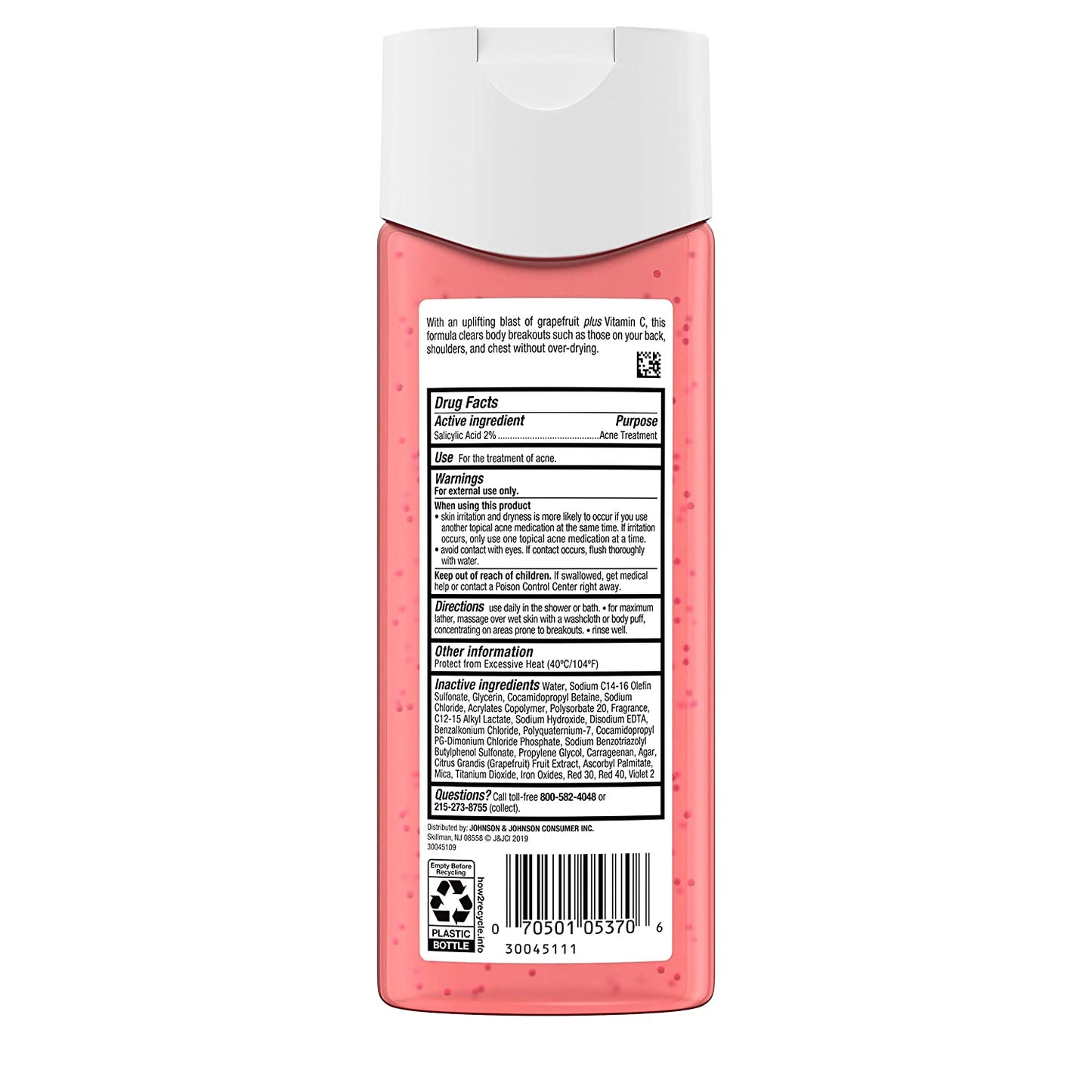 Neutrogena Body Clear Pink Grapefruit Salicylic Acid Acne Treatment Body Wash, 250 ml